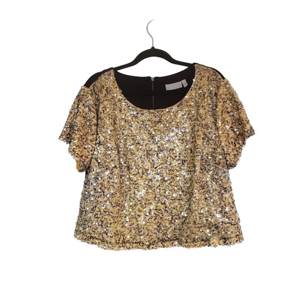 Harper Liv Blouse size 2X‎ crop glitz silver gold zipper back
